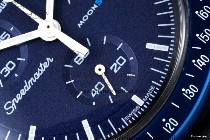 0206 ZipUp Speedmaster Misson To Neptune 1:1 Best Edition Blue Dial On Nylon Strap Quartz 7854